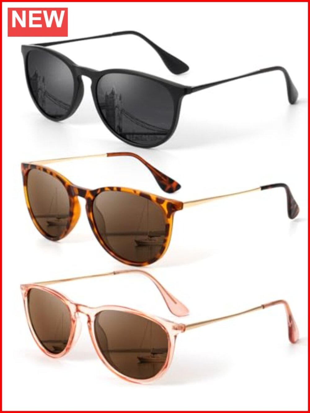 Polarized Round Sunglasses Set with UV400 Protection for Beach Travel